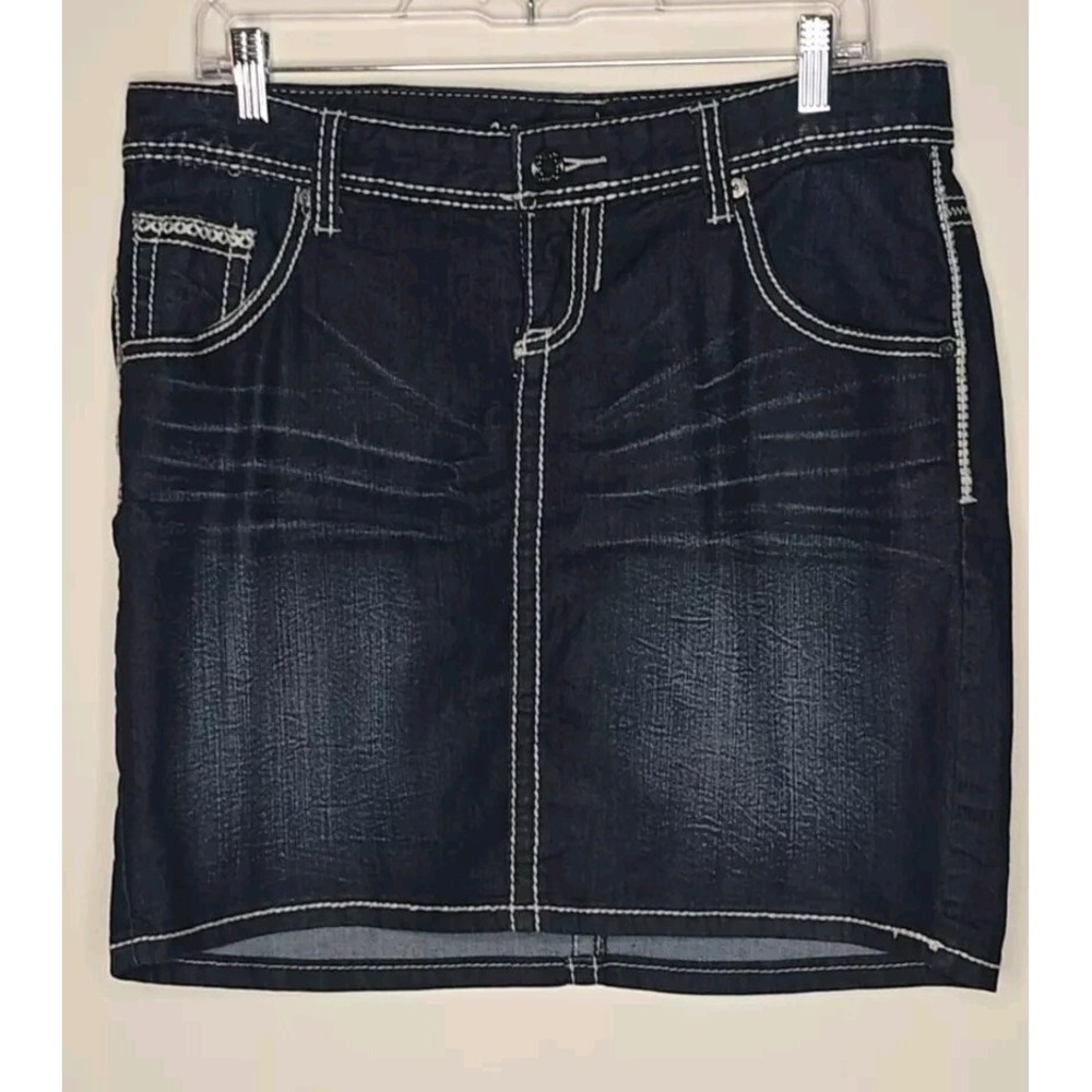 Maurices Mini Skirt Juniors 9/10 Blue Dark Wash Denim Stretch Flap Pockets